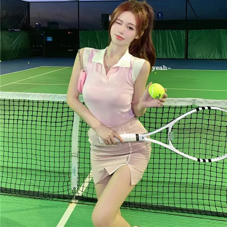 夏季新款高尔夫球服高能感服装女装针织衫透气修身显瘦包臀夏日
