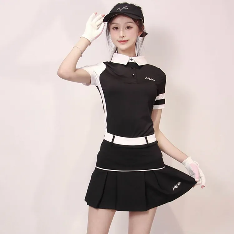 夏季高尔夫女装短袖上衣时尚气质弹力透气学院风韩版黑白夏日运动
