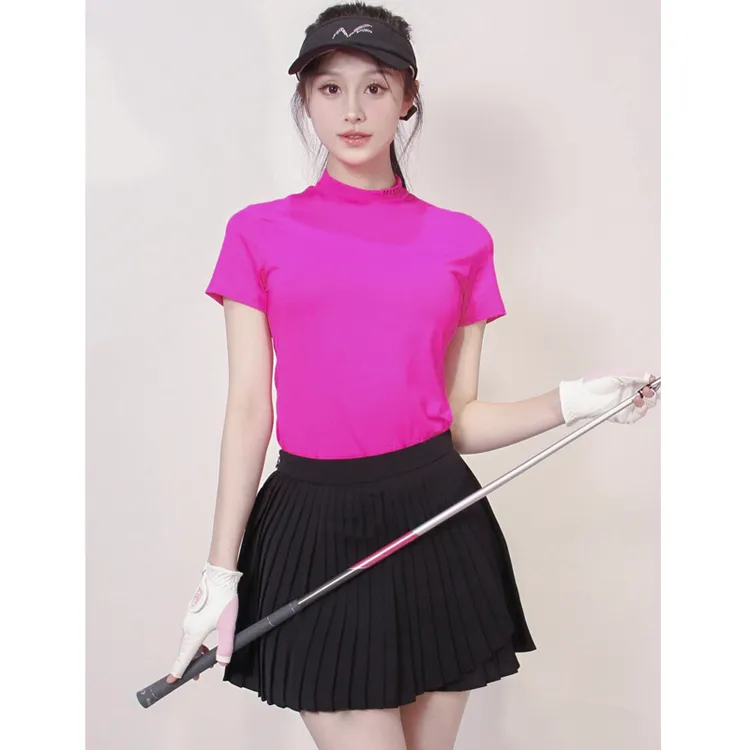 新款夏季高尔夫短袖女士冰丝防晒运动速干球衣弹力透气圆领女装