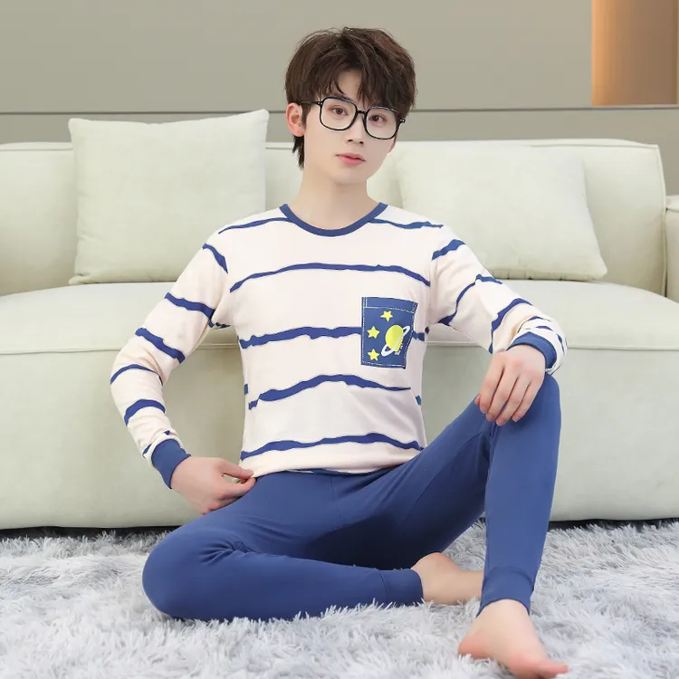 青少年纯棉秋衣秋裤男冬季大童棉毛衫男孩初中生全棉保暖内衣套装