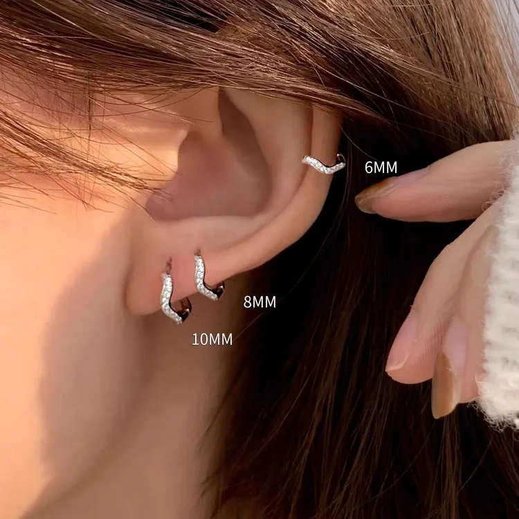 轻奢闪钻波浪耳圈睡觉免摘耳扣小众养耳洞耳环多耳洞耳钉