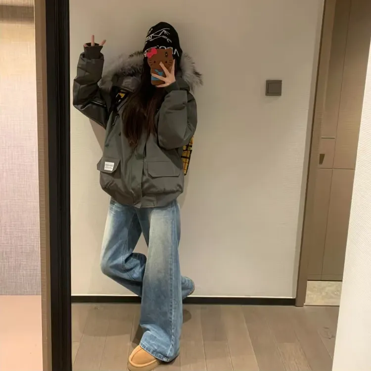 【现货现发】工装大毛领派克棉服2024新款加厚冬季宽松保暖时尚外套