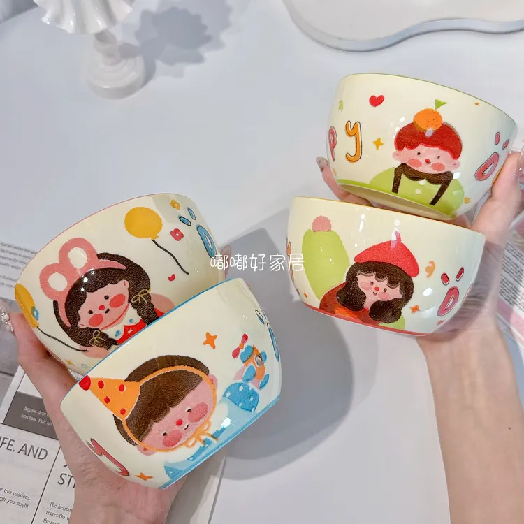 陶瓷亲子一家人米饭碗2025新款家用可爱卡通个人专用碗高颜值餐具
