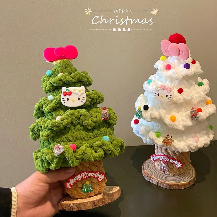 【成品】hellokitty圣诞树蝴蝶结手工毛线钩织摆件成品圣诞节创意礼