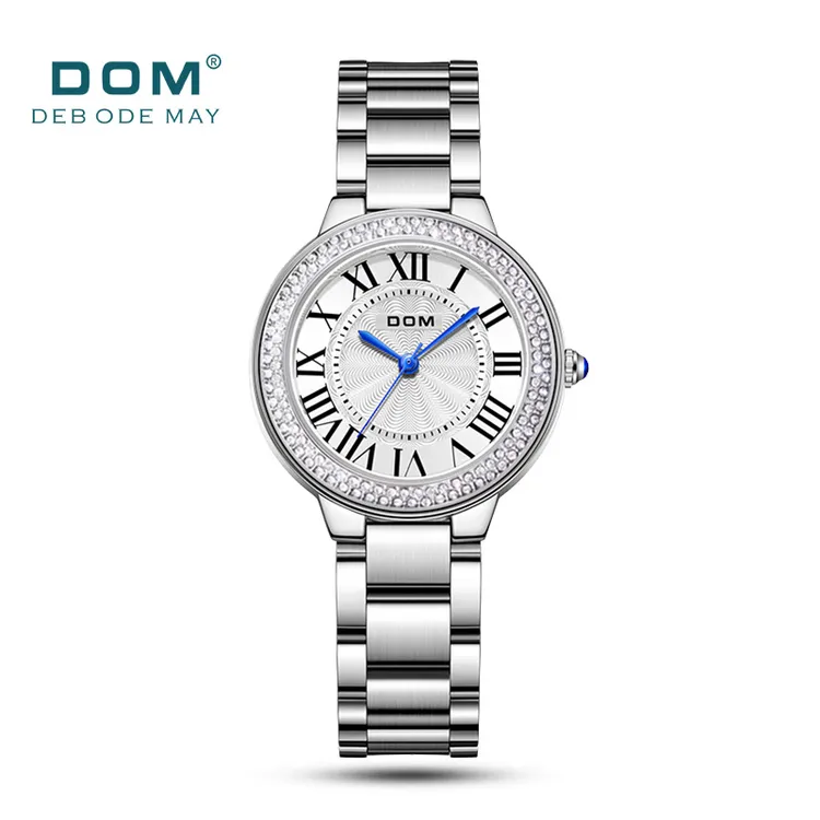 新款经典休闲罗马钢带防水女士学生手表气质轻奢镶钻百搭蓝针礼物