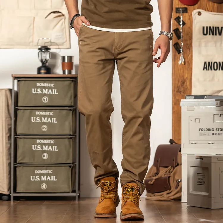 美式复古直筒休闲裤男卡其色弹力男裤2025年秋季新款工装裤子