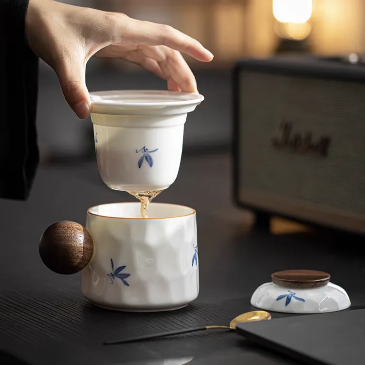 羊脂玉白瓷陶瓷茶杯咖啡杯个人专用办公室轻奢马克杯带盖水杯家用