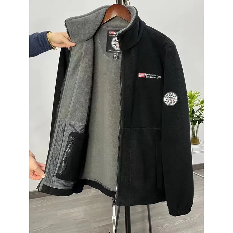 秋冬季挪威保暖抓绒衣男士夹克时尚百搭抗寒加绒加厚摇粒绒外套男