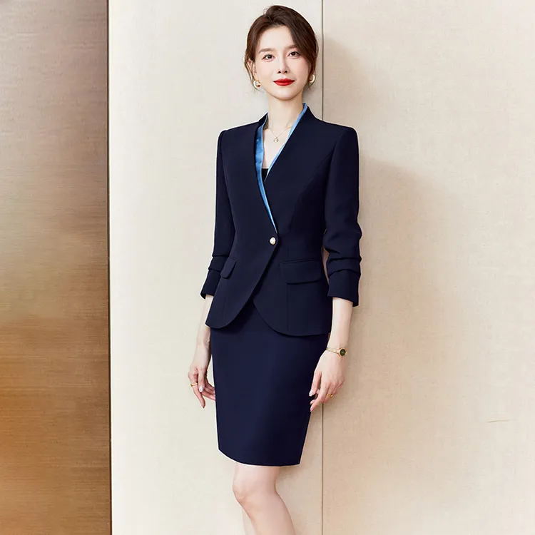 职业西装制服套装女春秋气质女神范酒店前台工装美容院工作服套裙