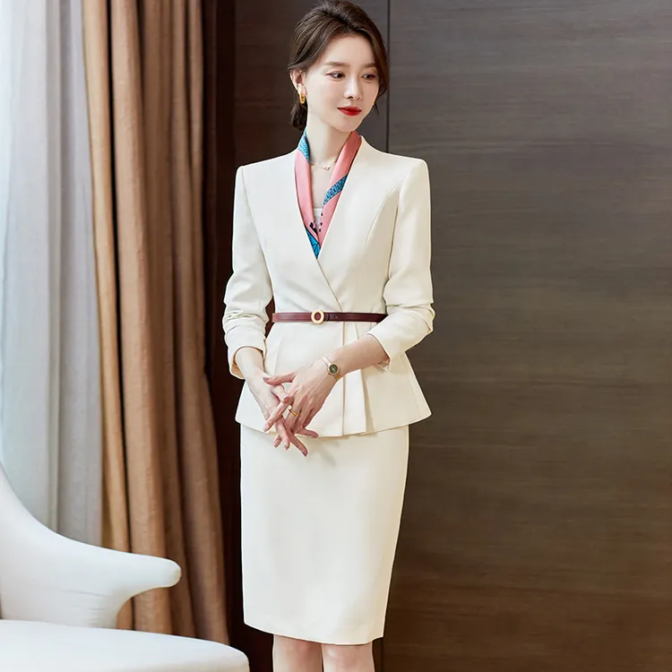 高级感西装套装女2025春款米白色长袖时尚气质主持人经理职业正装