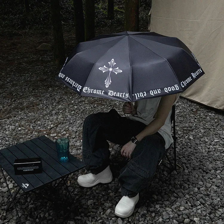 潮牌十字架雨伞全自动加大双人太阳伞男女街头风晴雨两用黑胶防晒