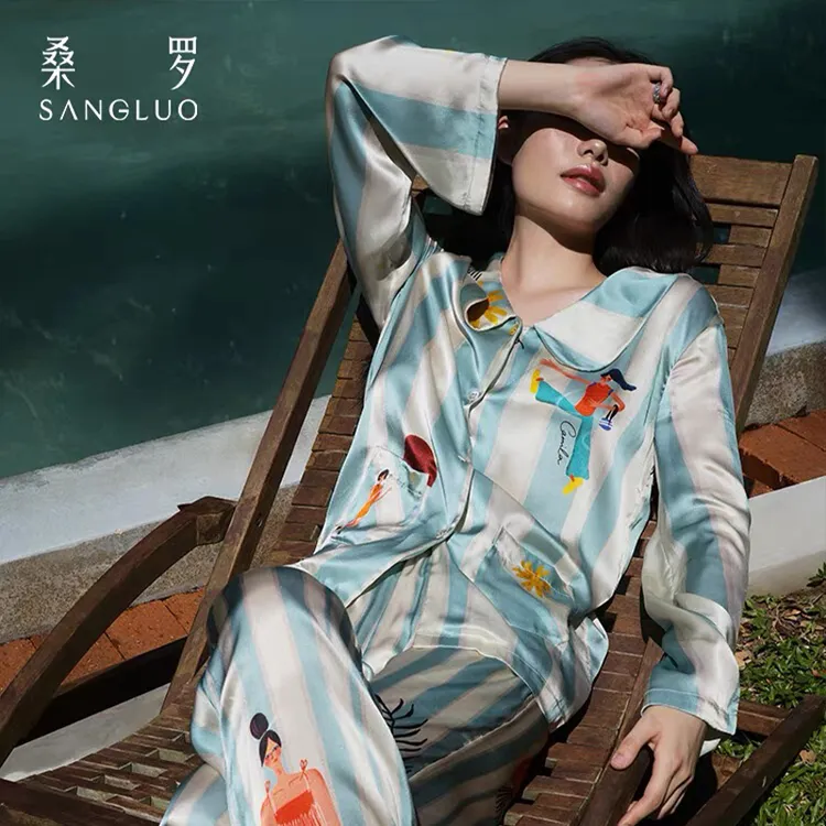 李兰迪同款』欧若风桑蚕丝秋冬睡衣套装女印花长袖家居服03262815
