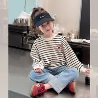 儿童秋季新款条纹卫衣女童时尚穿搭长袖中大童洋气圆领套头上衣1
