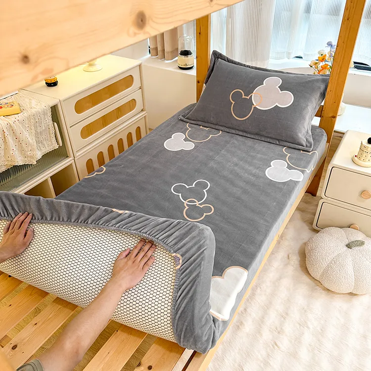 冬季加厚加绒面保暖牛奶绒床笠床罩单件法兰绒家用宿舍单人三件套