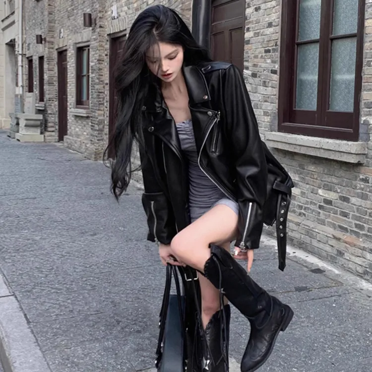 2025秋季新款皮衣女外套宽松小众痞雅机车服上衣黑色皮夹克外套女商品图