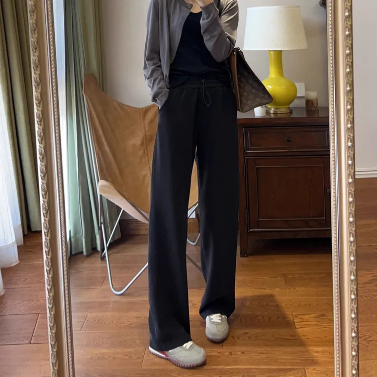 小个子窄版直筒裤女Lulu家裤子铜氨丝莫代尔空气果冻裤运动阔腿裤