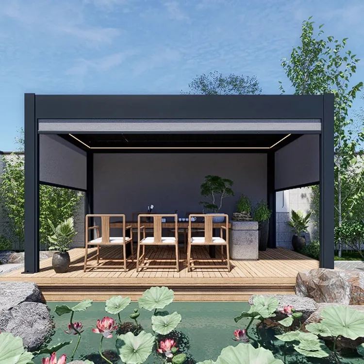 户外凉亭庭院铝合金电动百叶楼顶阳光房室外花园现代新中式亭子