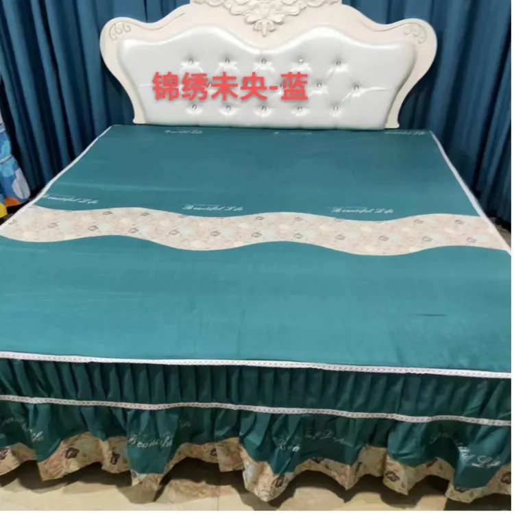 四季通用锦绣未央蓝色床裙同款高档时尚加厚磨毛亲肤印花防滑床罩