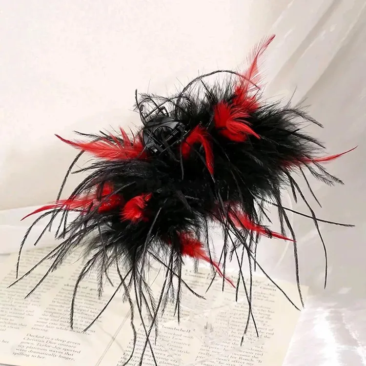 “双11爆款”羽毛抓夹女后脑勺盘发鲨鱼夹气质半扎发发夹子发量头饰