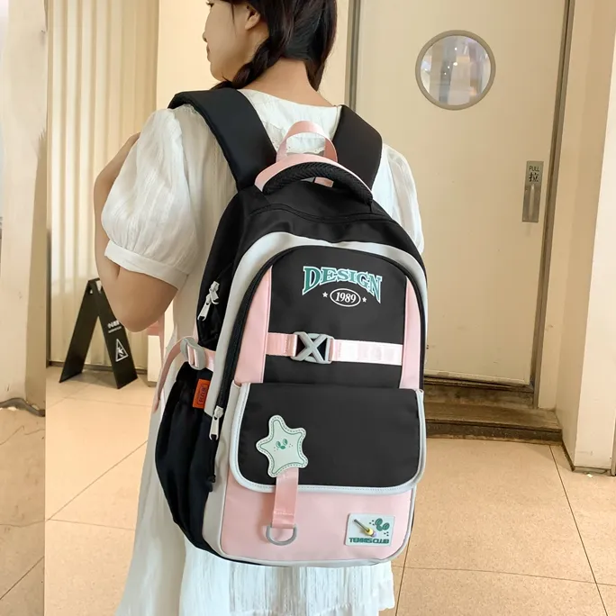 高颜值撞色小清新书包小学女童4-6年级初高中学生韩版双肩包背包