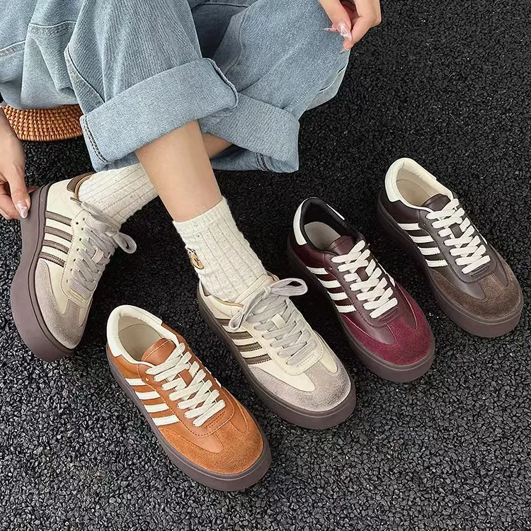 【小笙女鞋】女士春秋拼色松糕厚底德训鞋时尚休闲板鞋舒适百搭增高