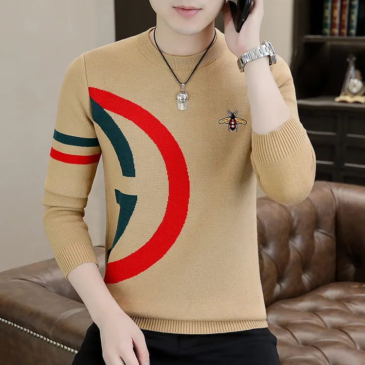 高档秋冬季圆领毛衣男士新款洋气长袖针织衫潮流保暖内搭男打底衫