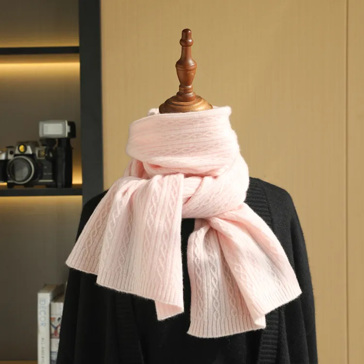 日系100%纯羊毛针织麻花文艺围巾冬季保暖纯色男女通用情侣款围脖