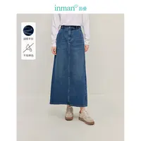 【欧若风】茵曼秋季复古加绒牛仔直筒裙女后摆开衩中高腰半身裙