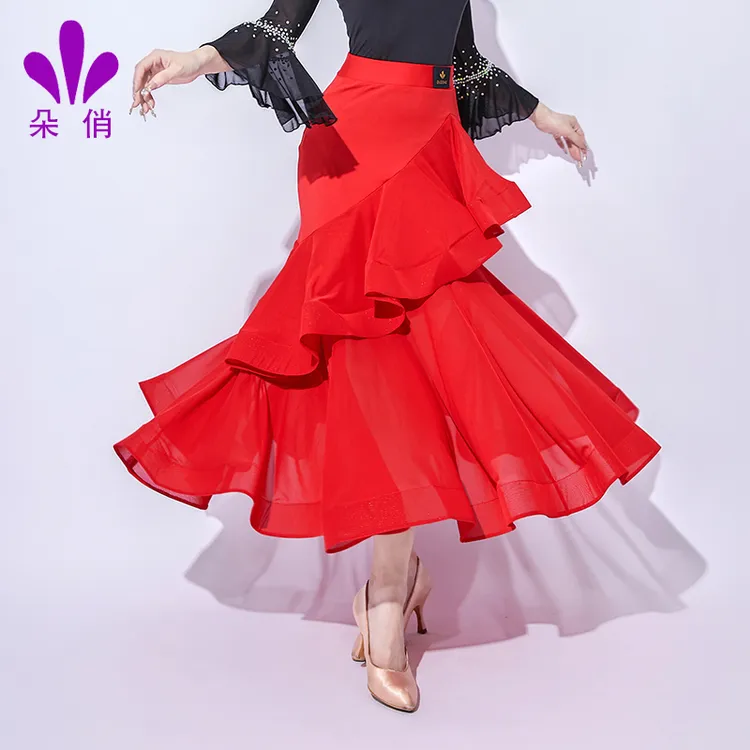 朵俏摩登舞服新款半身裙大摆裙国标舞专业舞裙华尔兹练功服舞蹈服
