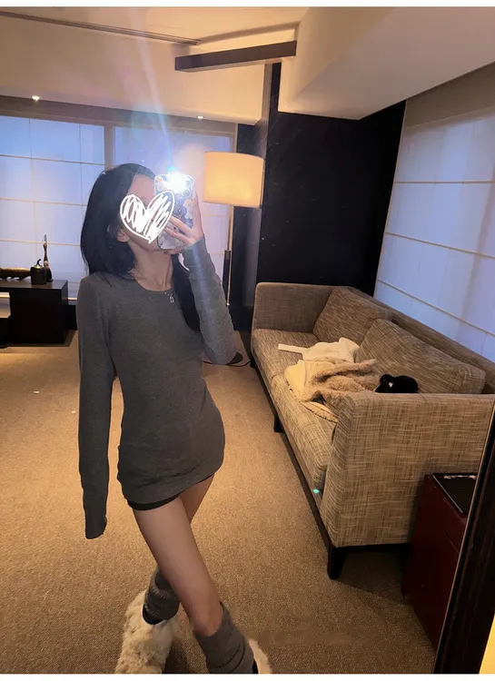 正肩长袖打底T恤女秋冬2024新款圆领内搭修身收腰冬季穿搭显瘦