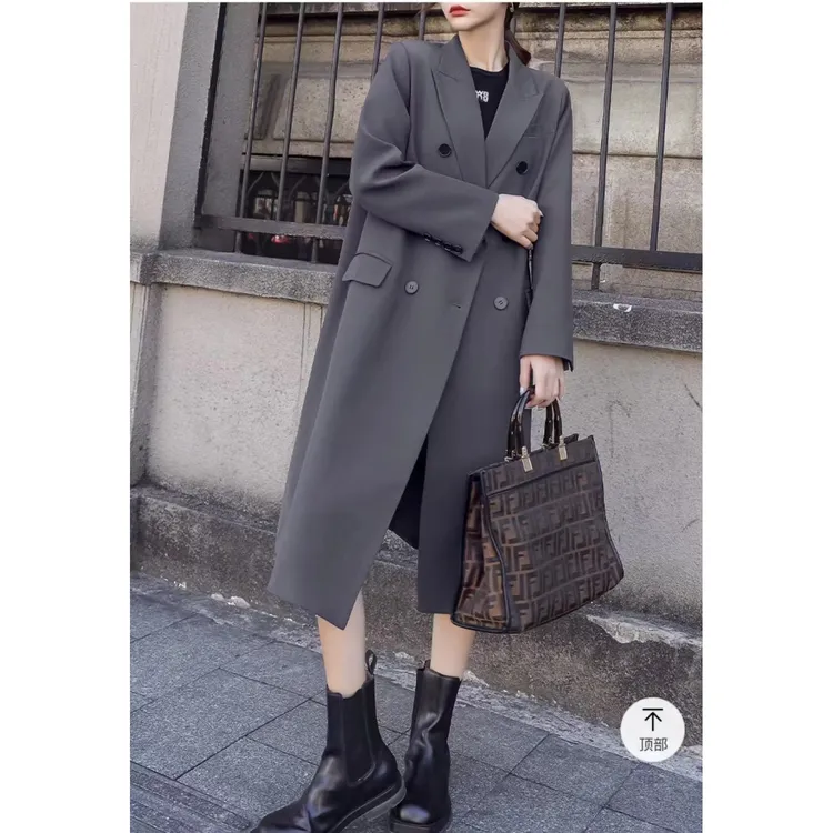 大码女装时尚早秋新款胖m西装中长款显瘦洋气200斤宽松风衣外套