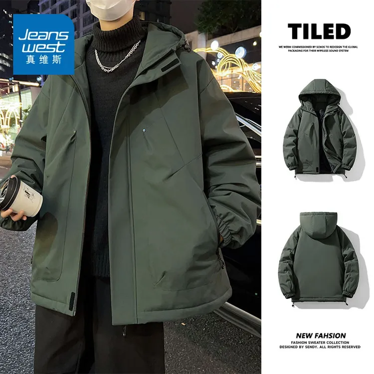 真维斯外套厚款棉衣男款男士保暖夹棉夹克连帽棉服男装潮牌冲锋衣