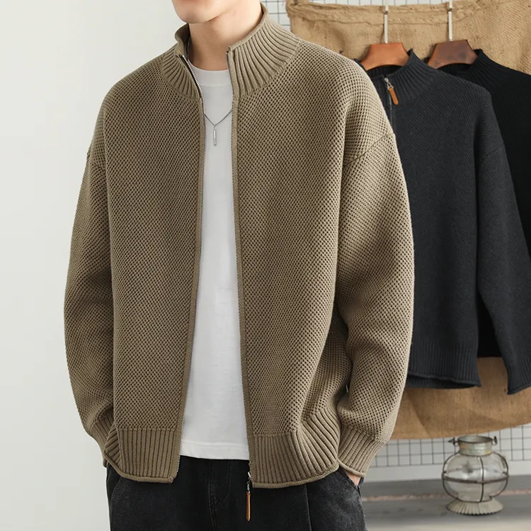 真维斯休闲外套男士早秋季新款高级感休闲立领夹克宽松针织衫毛衣