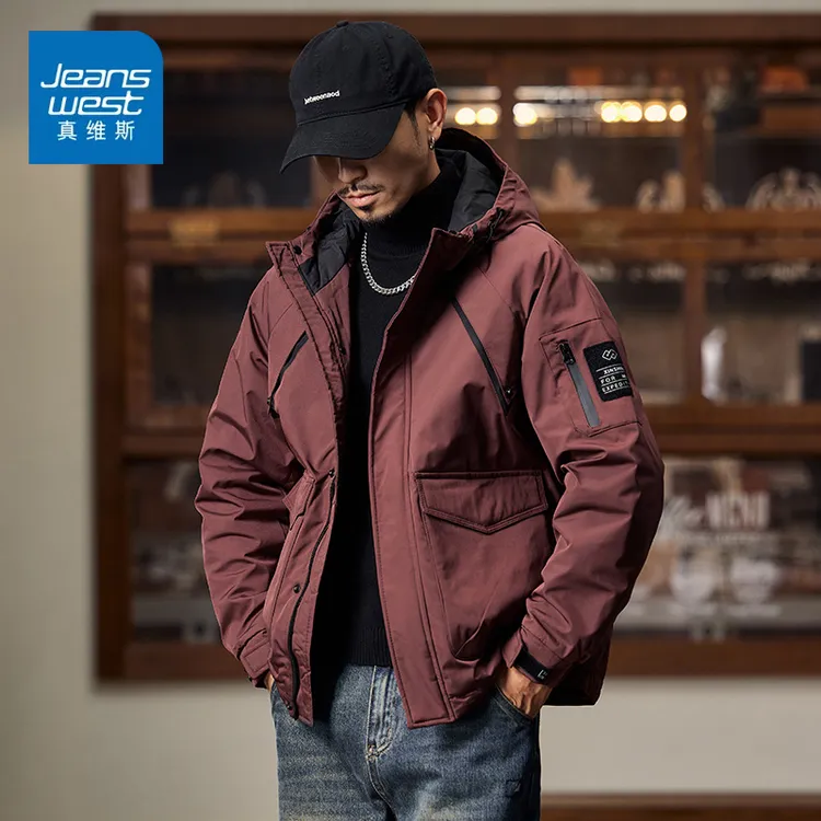 真维斯早秋款美式工装复古男士棉服秋季夹棉冲锋衣连帽外套男棉衣