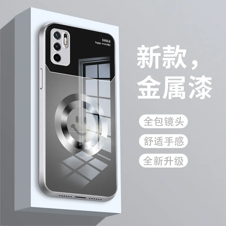 圆环微笑适用小米红米note10手机壳note9pro金属漆redmi玻璃note