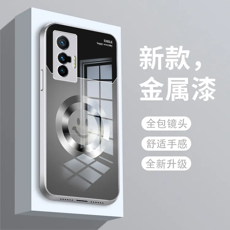 圆环微笑适用vivox70pro手机壳X70金属漆vivox60曲屏版玻璃x60pr