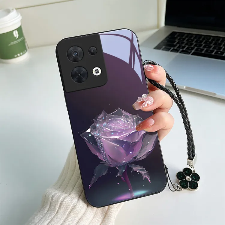 繁星玫瑰opporeno8手机壳Reno8pro玻璃壳推荐创意8pro+女款全包硬