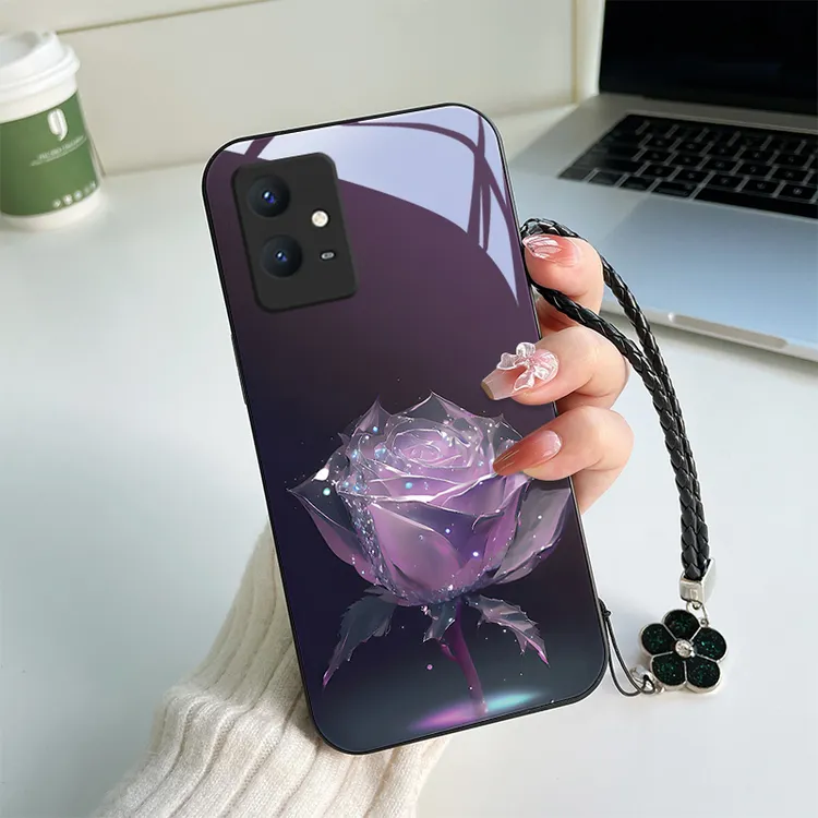 繁星玫瑰vivoy33s手机壳vivoY35玻璃壳y31s全包y32硬壳y30挂绳超