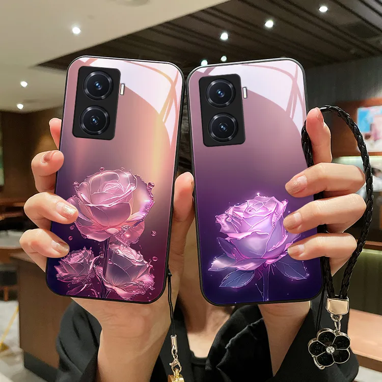 蔷薇玫瑰适用vivoy77手机壳Y76s玻璃y72t全包y73s创意y77e防摔y70