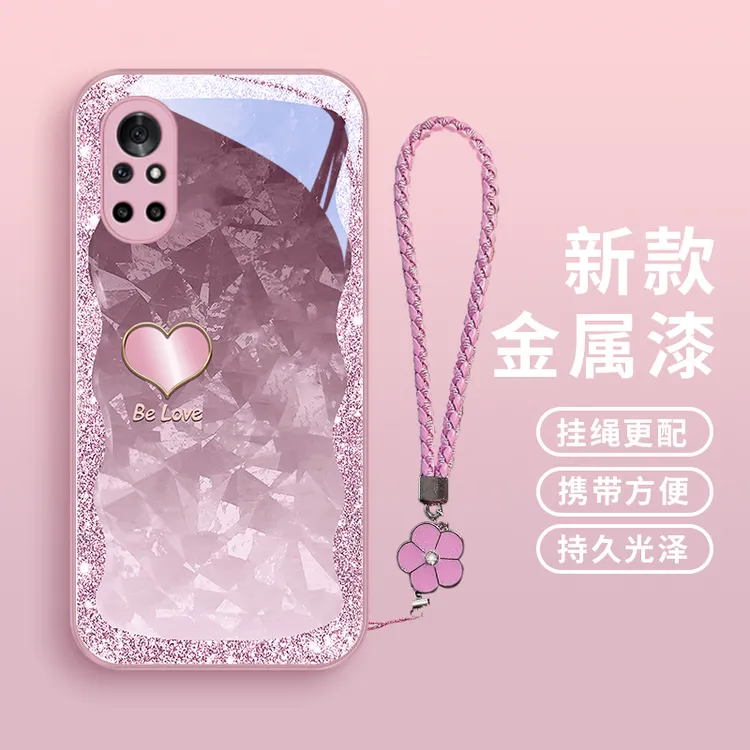 琉闪爱心适用华为荣耀V40手机壳v30个性V40轻奢版女款挂绳玻璃壳