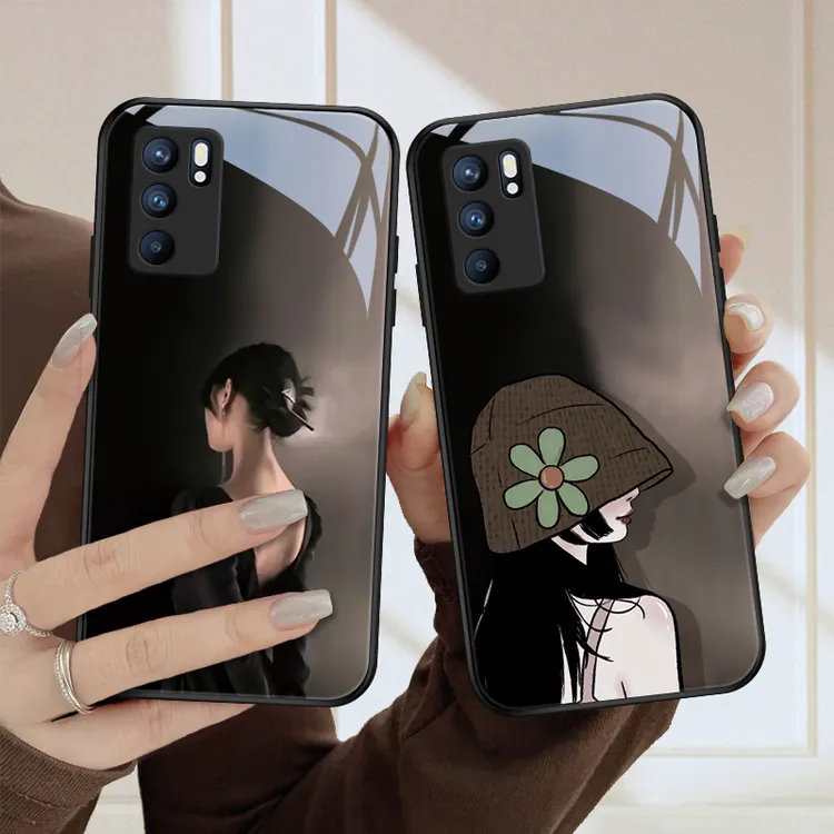 背影女孩opporeno6手机壳Reno6pro玻璃壳高级女款reno6pro+全包硅