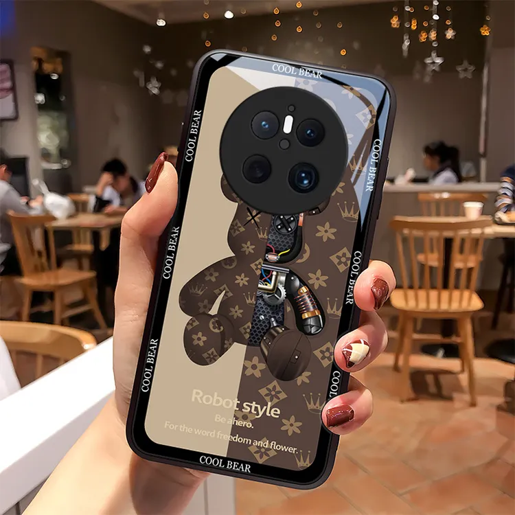 潮牌小熊适用华为mate70手机壳镜面华为Mate70Pro玻璃散热质感女