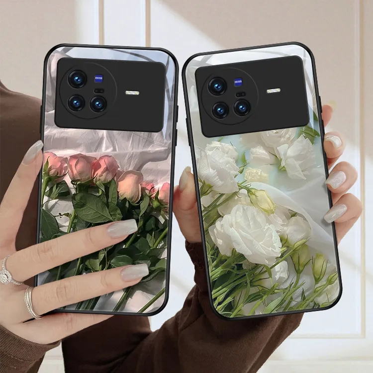 恬静花vivox80手机壳X80pro玻璃壳x80pro+高级女款硅胶全包防摔爱