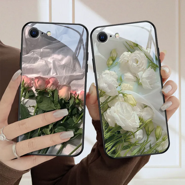 恬静花适用苹果6splus手机壳iphone6s玻璃壳6plus高级女款I6硅胶