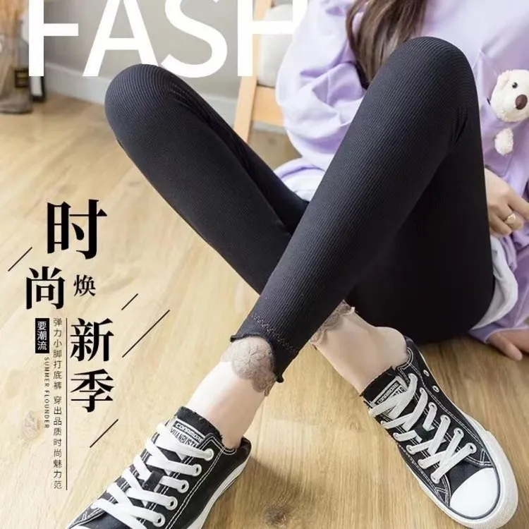 秋冬女弹力蕾丝加绒加厚显瘦打底裤高腰可外穿加大码80-200斤裤子