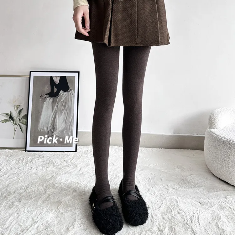 秋冬美拉德深咖色连裤袜女微压显瘦外穿日系竖条灰色打底裤不掉档