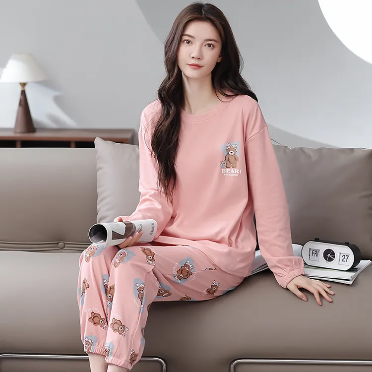 秋冬保暖韩版大码女款100%纯棉轻奢可外穿甜美风简约休闲风家居服