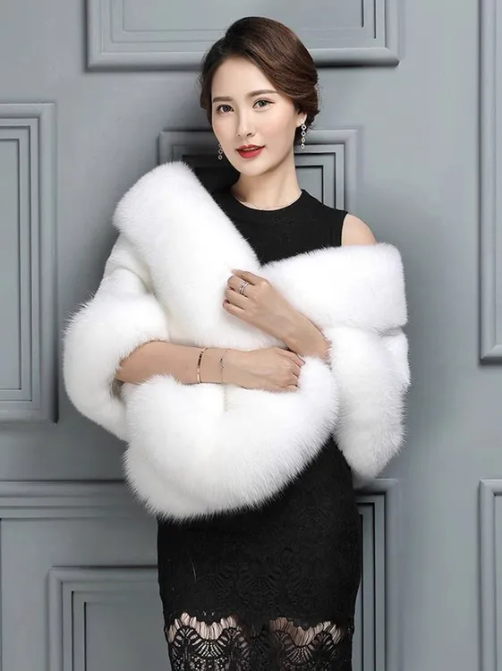 时尚环保仿水貂狐狸毛披肩女秋冬新娘婚纱礼服旗袍外搭仿皮草斗篷