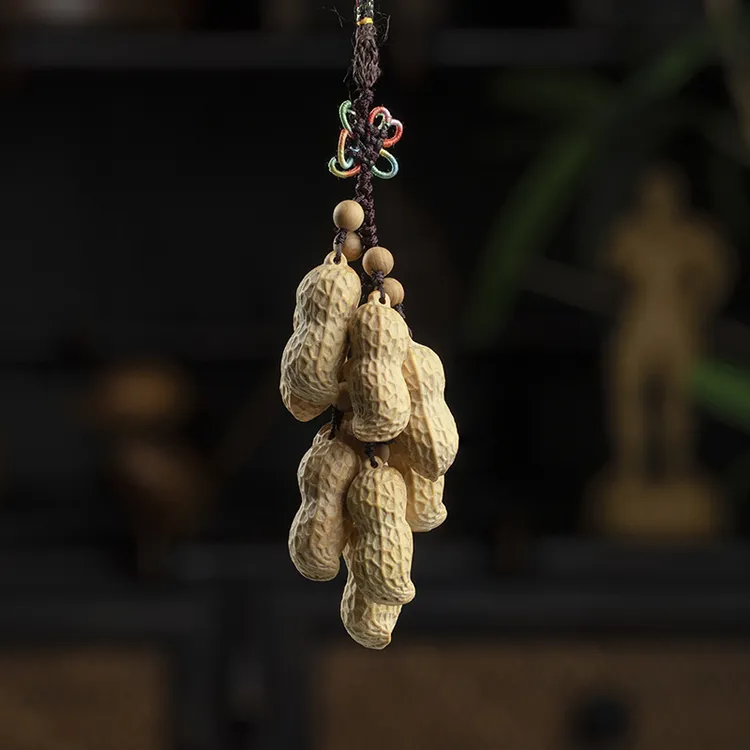 BJ086(邱峰专属)手工特色木雕黄杨木雕刻花生钥匙扣