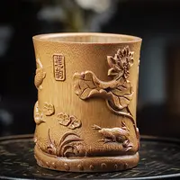 BT001（邱峰专属）全手工雕中式刻莲韵刻字笔筒创意装饰摆件
